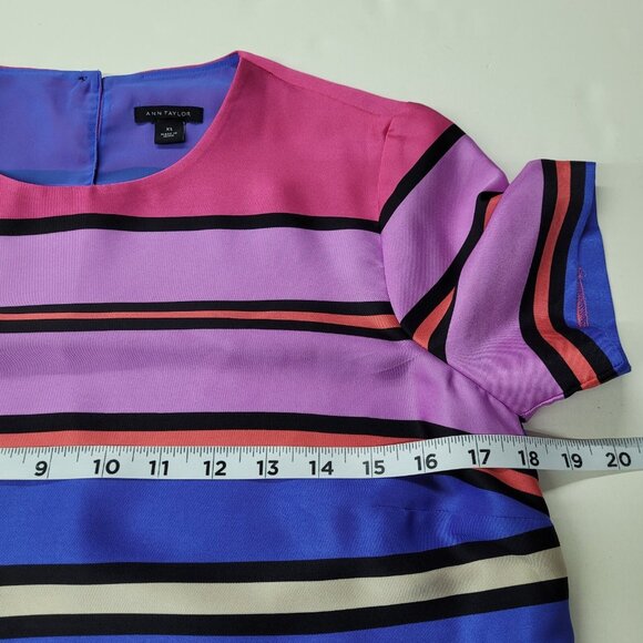 Ann Taylor Multicolor Stripe Maxi Dress Womens‎ XS Lined Silk Feel Side Slits - Picture 10 of 12